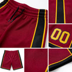 Custom Maroon Gold-Black Authentic Basketball Shorts detail