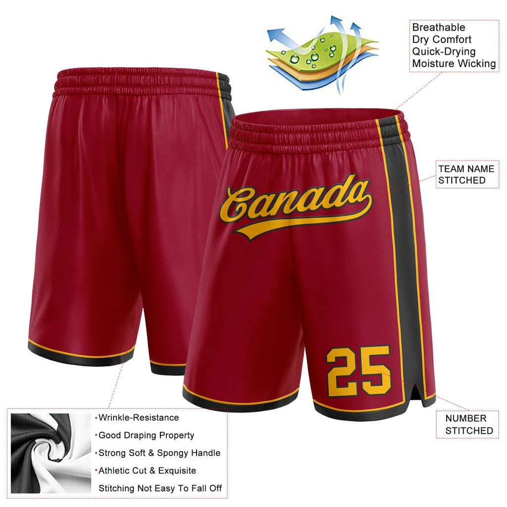 Custom Maroon Gold-Black Authentic Basketball Shorts photo 2