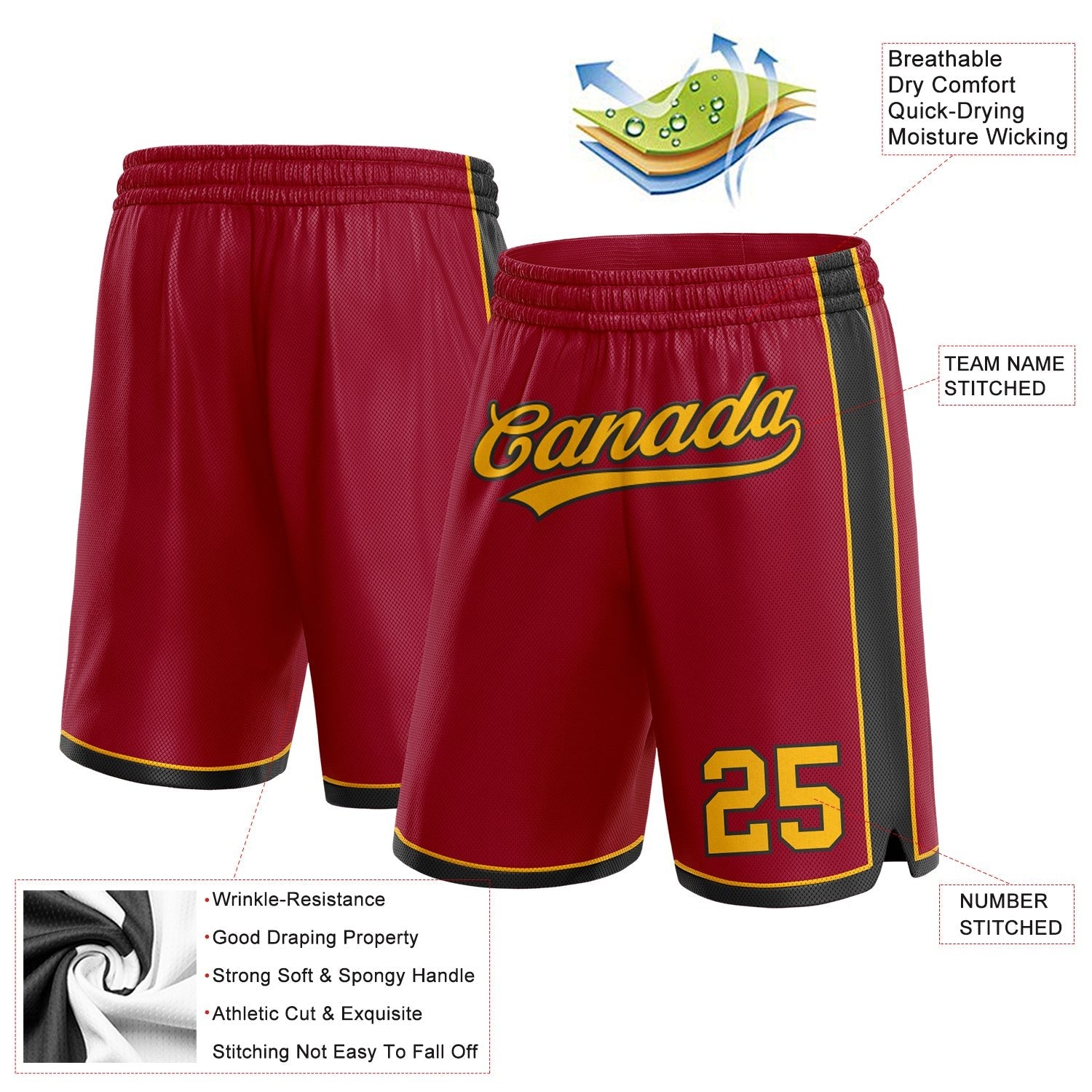 Custom Maroon Gold-Black Authentic Basketball Shorts photo 2