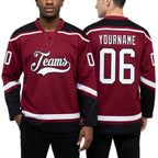 Custom Maroon White-Black Hockey Lace Neck Jersey worn front and back