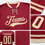 Custom Maroon Cream Hockey Lace Neck Jersey detail