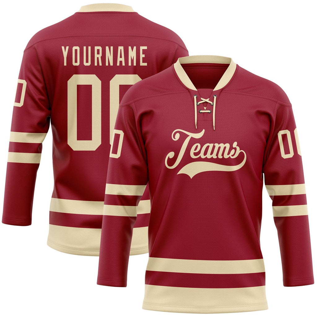 Custom Maroon Cream Hockey Lace Neck Jersey photo 1