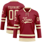 Custom Maroon Cream Hockey Lace Neck Jersey photo 1