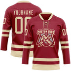 Custom Maroon Cream Hockey Lace Neck Jersey photo 2
