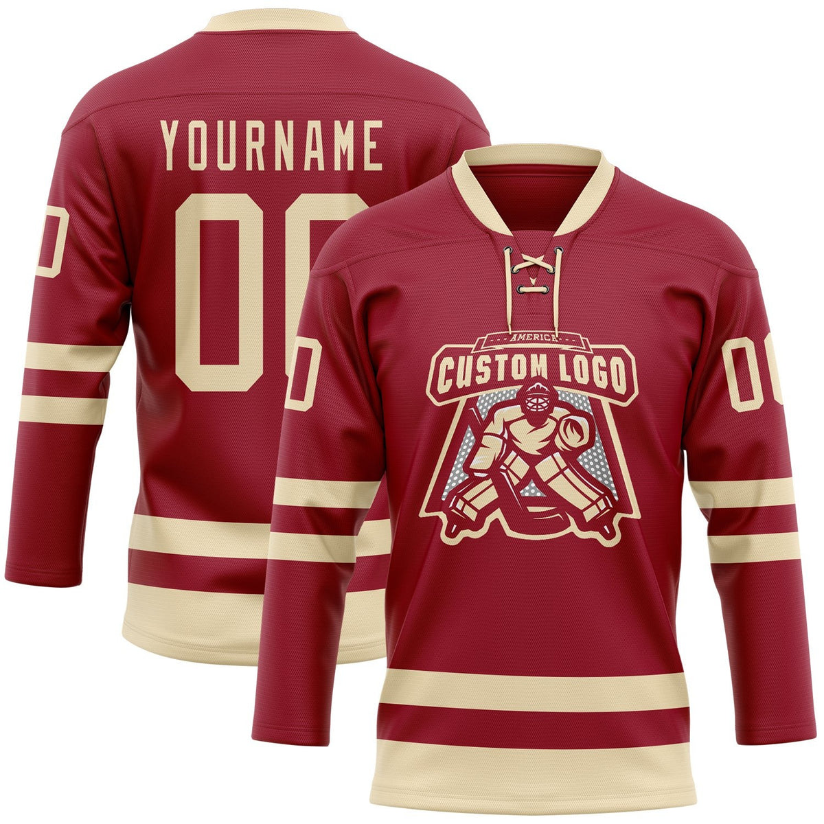 Custom Maroon Cream Hockey Lace Neck Jersey photo 2