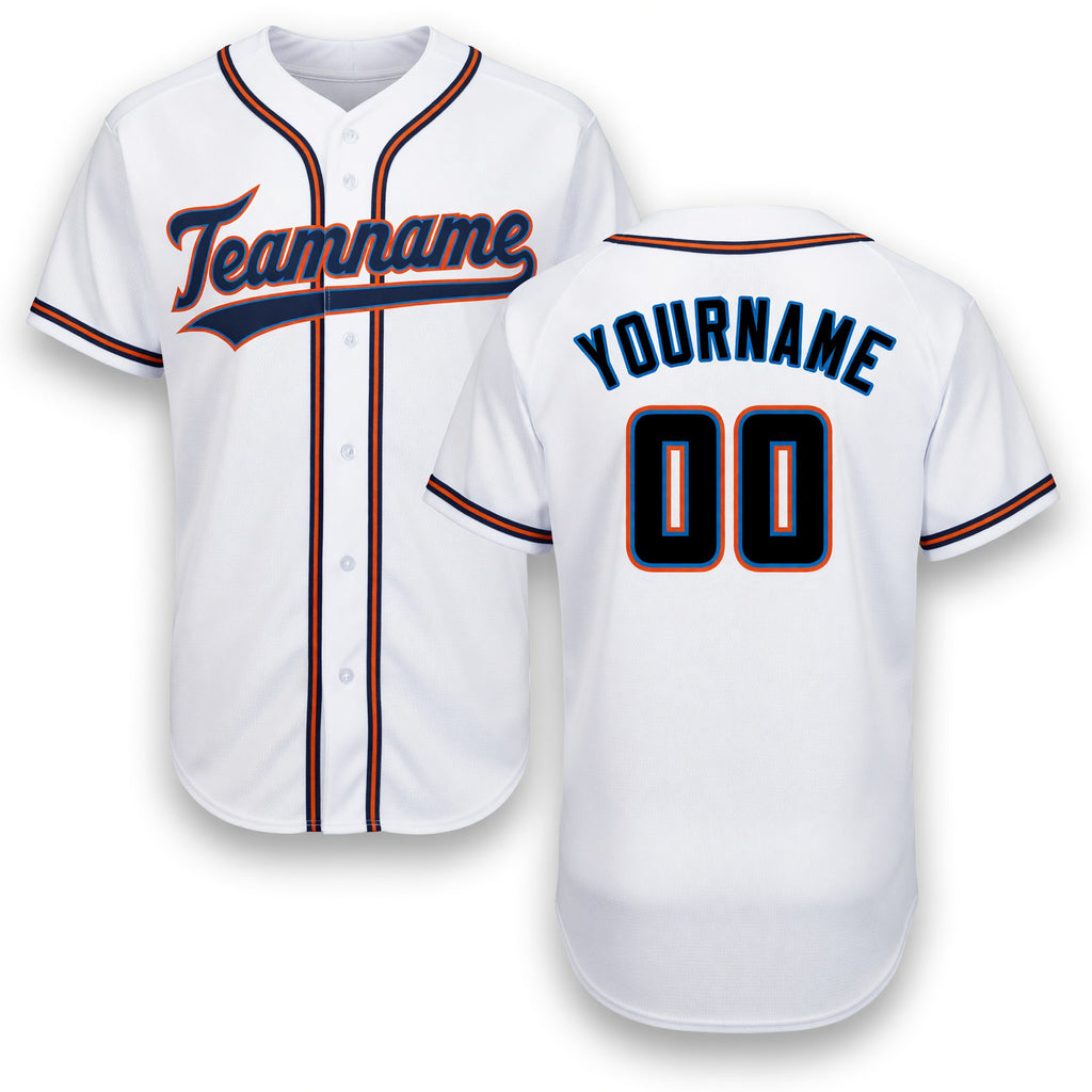 Custom White Black-Orange Baseball Jersey