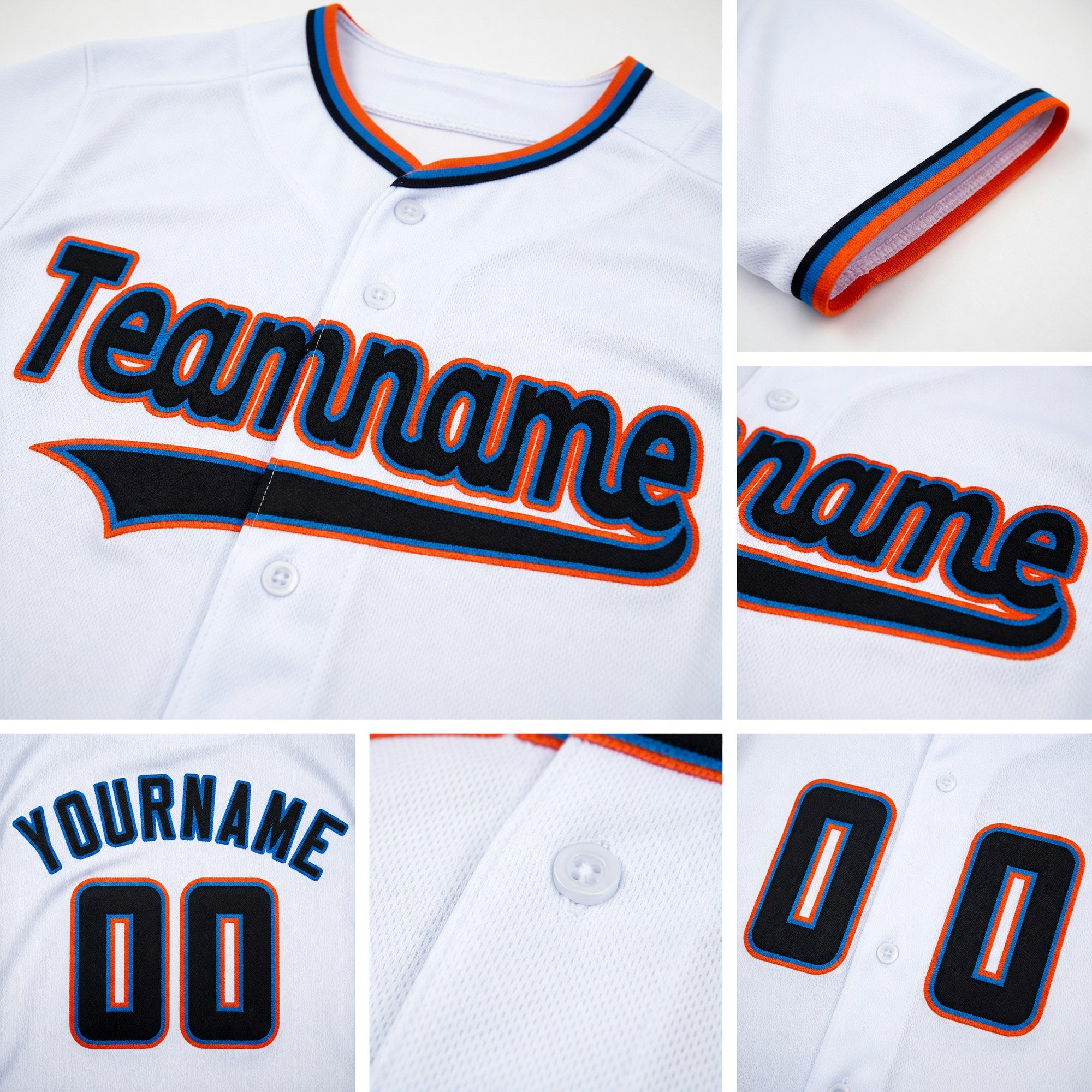 Custom White Black-Orange Baseball Jersey detail