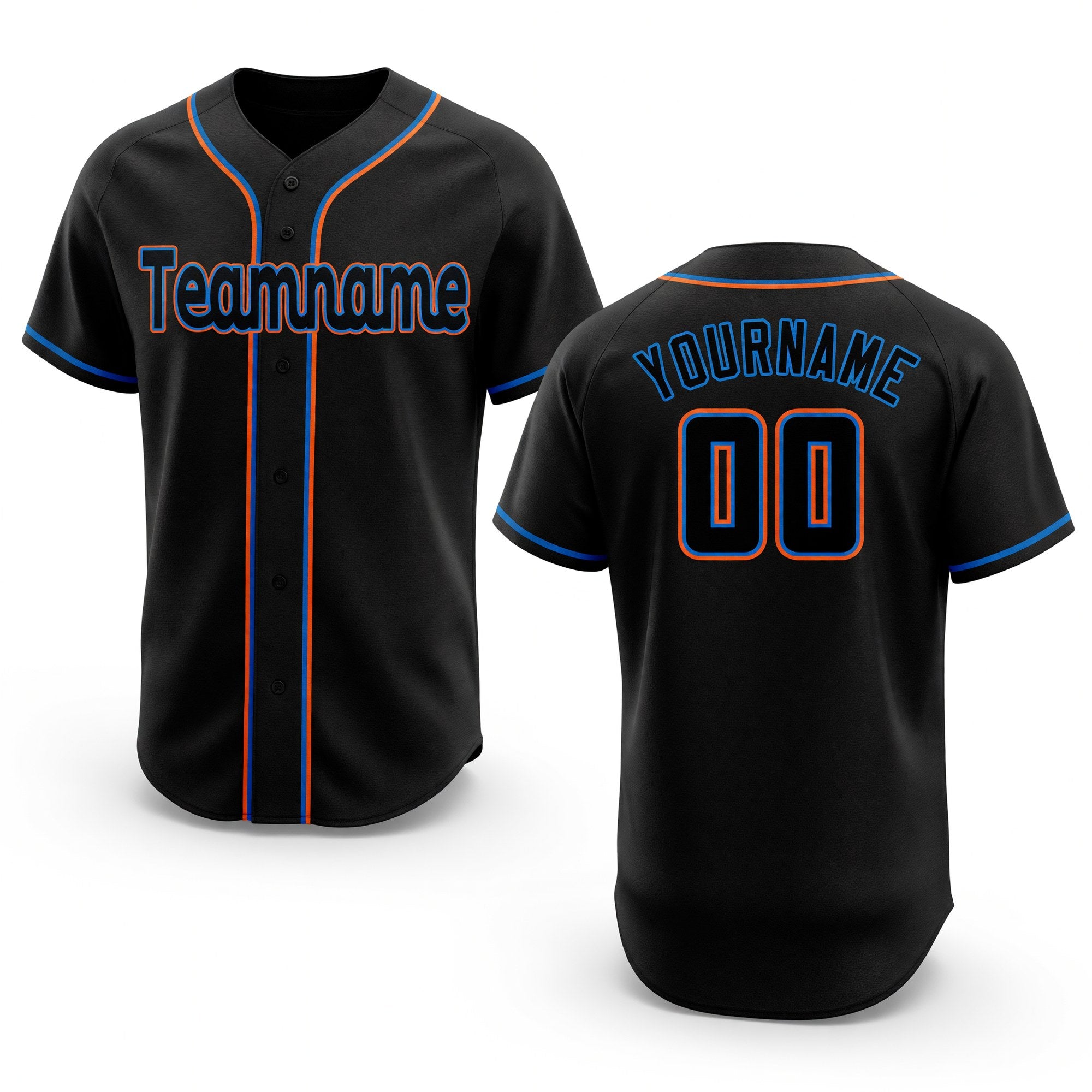 Custom Black Powder Blue-Orange Baseball Jersey
