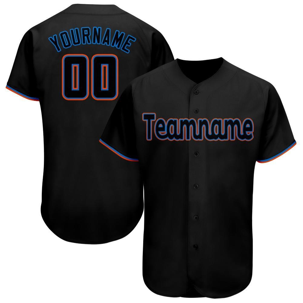 Custom Black Powder Blue-Orange Baseball Jersey photo 1