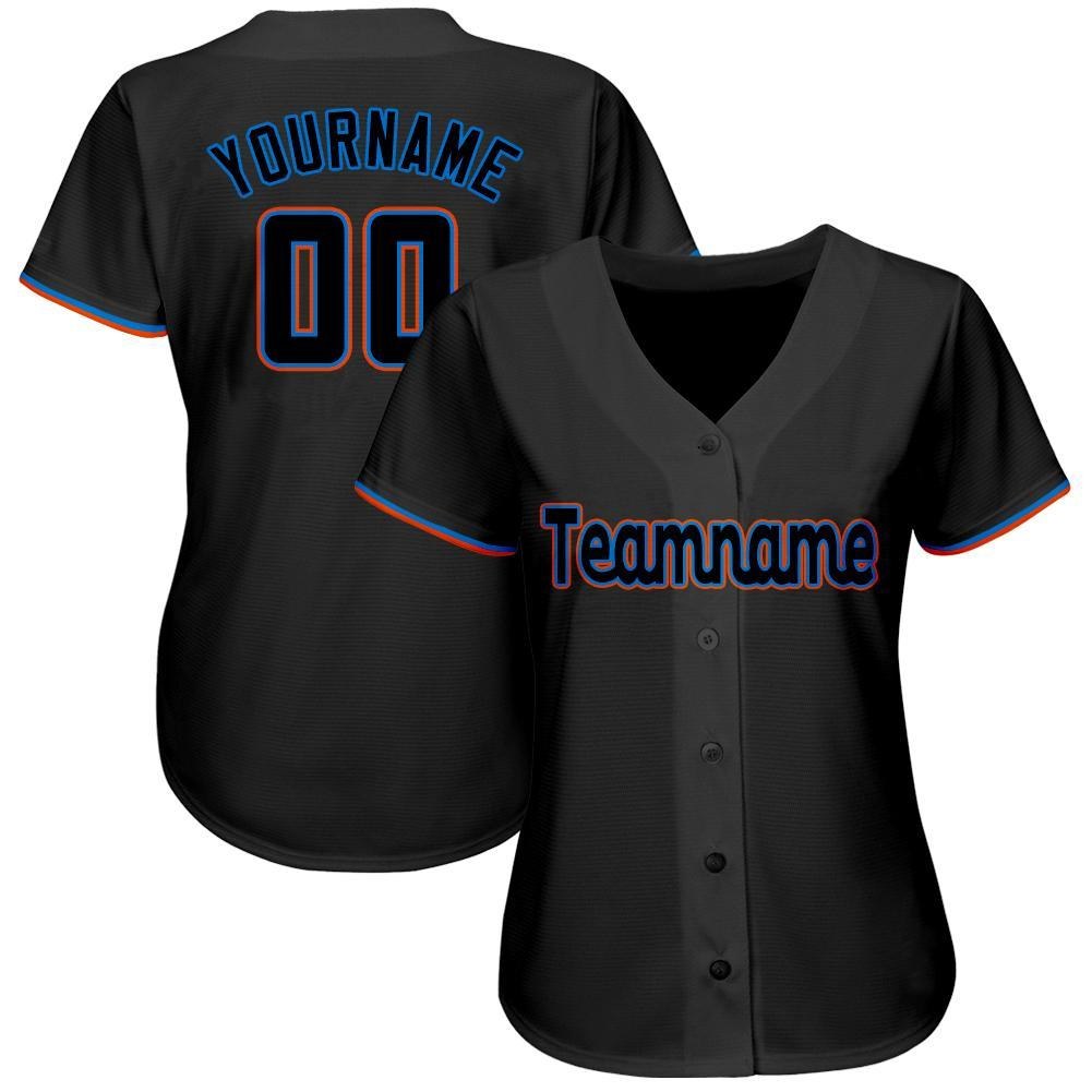 Custom Black Powder Blue-Orange Baseball Jersey photo 2