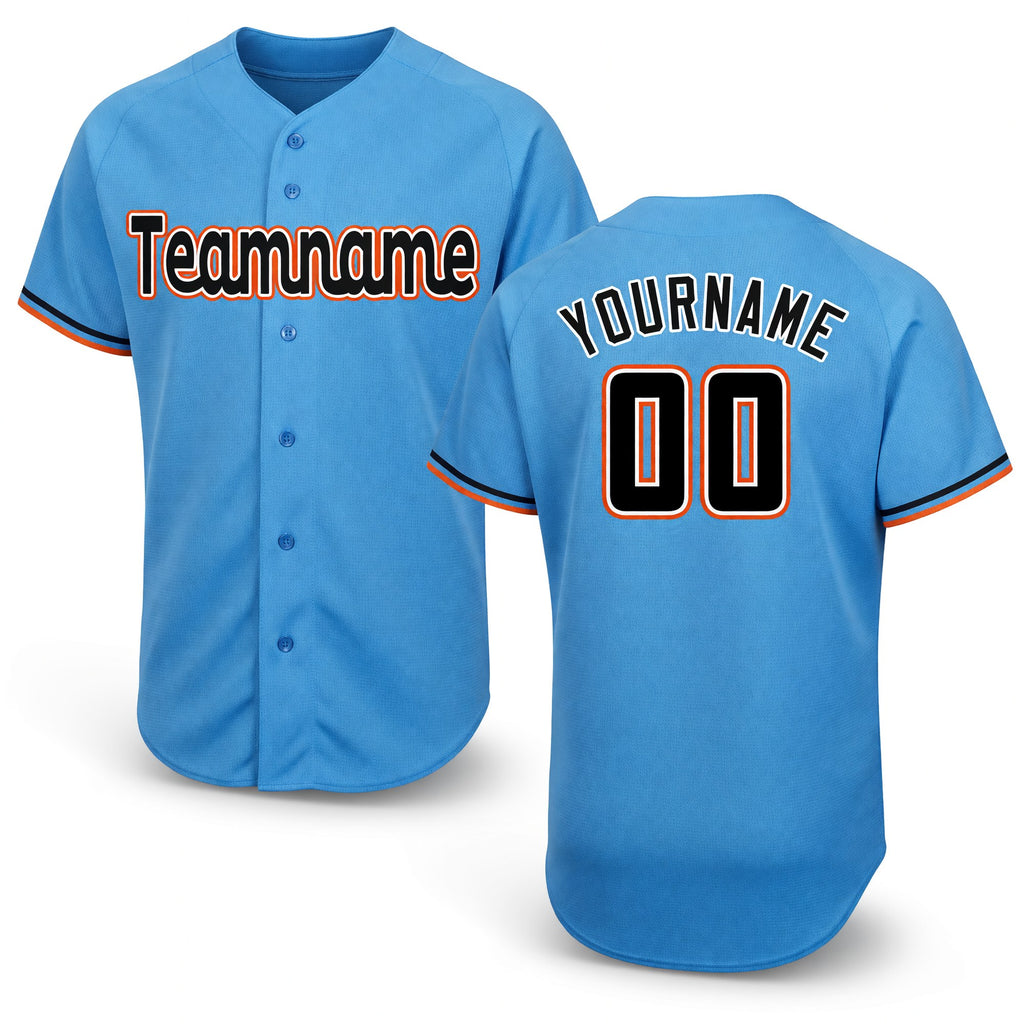 Custom Powder Blue Black-Orange Baseball Jersey