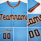 Custom Powder Blue Black-Orange Baseball Jersey detail