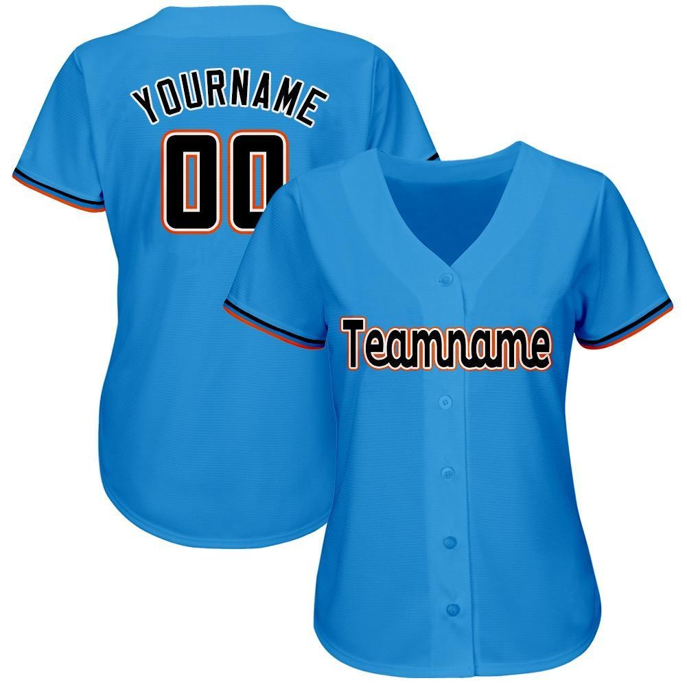 Custom Powder Blue Black-Orange Baseball Jersey photo 2