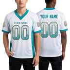 Custom White Aqua-Orange Drift Fashion Football Jersey worn front and back