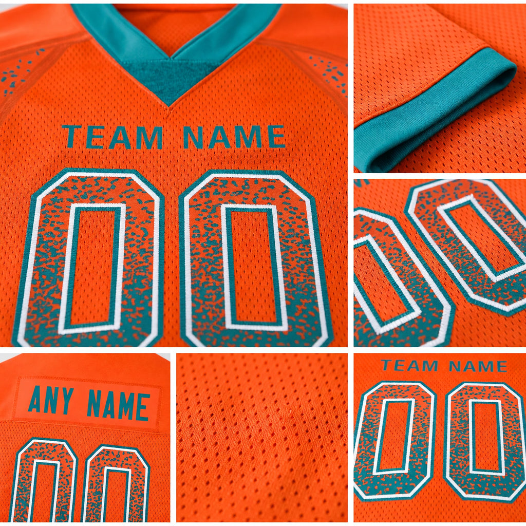 Custom Orange Aqua-White Drift Fashion Football Jersey detail