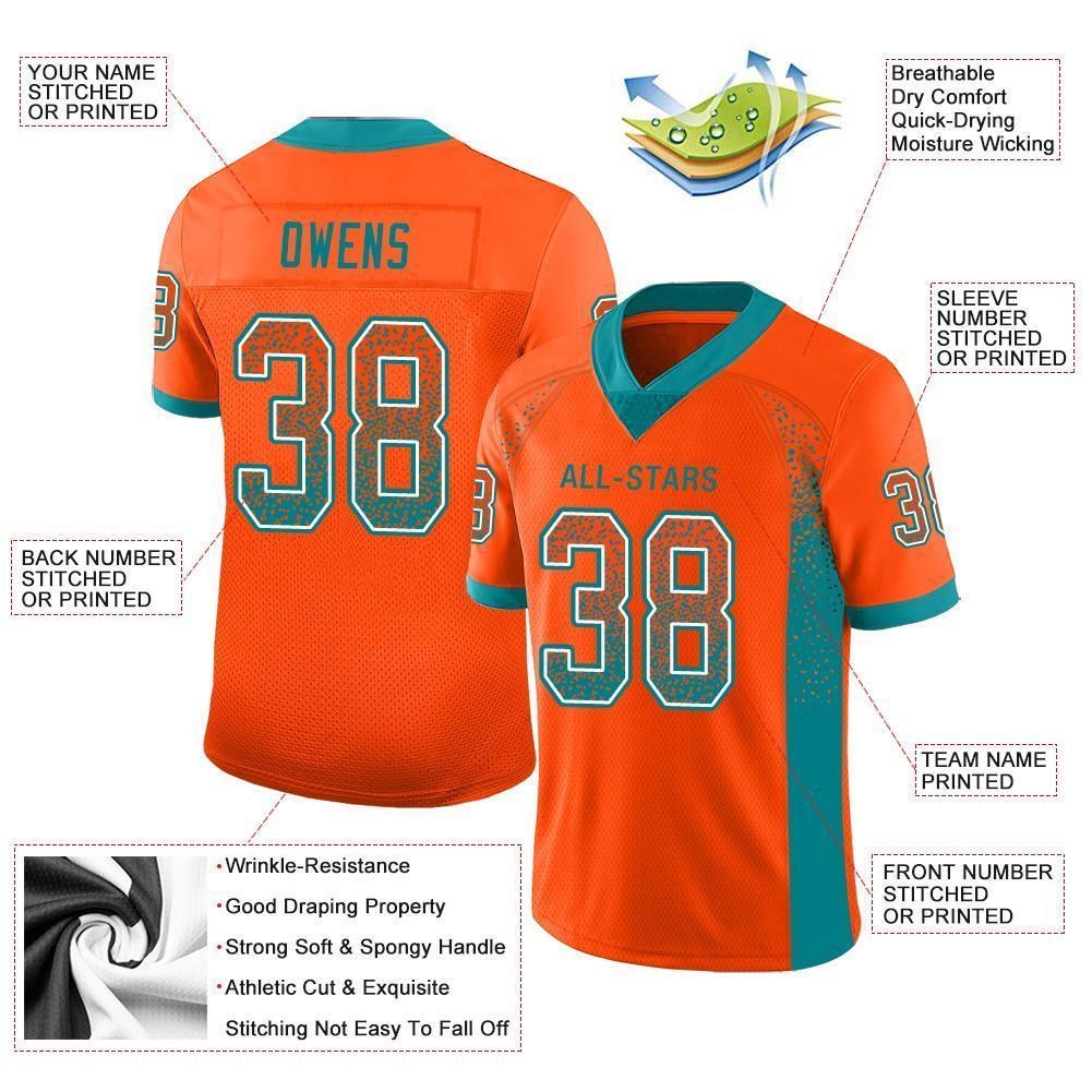 Custom Orange Aqua-White Drift Fashion Football Jersey photo 2