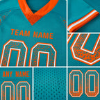 Custom Aqua Orange-White Drift Fashion Football Jersey detail
