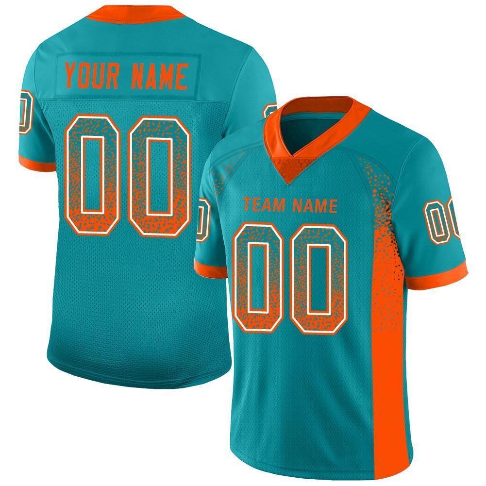 Custom Aqua Orange-White Drift Fashion Football Jersey photo 1