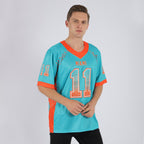 Custom Aqua Orange-White Drift Fashion Football Jersey photo 2