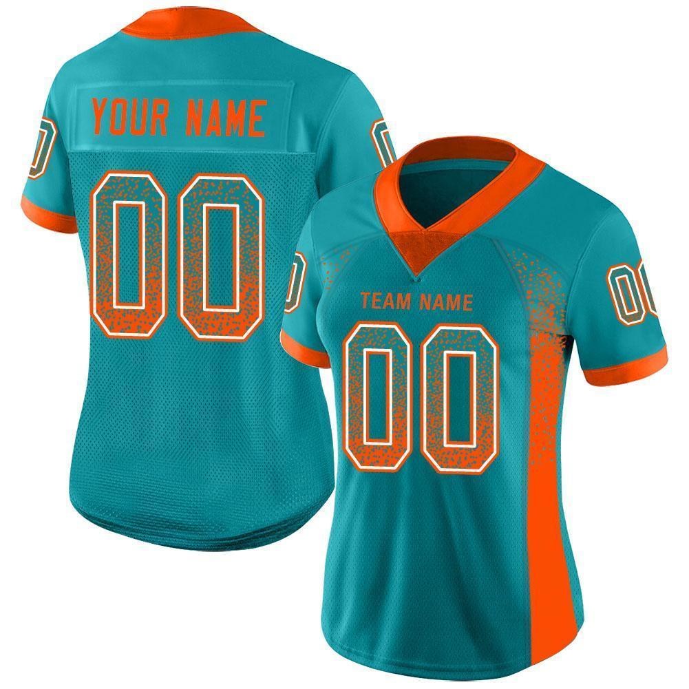 Custom Aqua Orange-White Drift Fashion Football Jersey photo 3