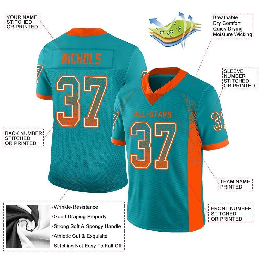 Custom Aqua Orange-White Drift Fashion Football Jersey photo 4