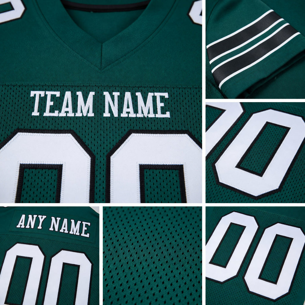 Custom Midnight Green White-Black Mesh Authentic Football Jersey detail