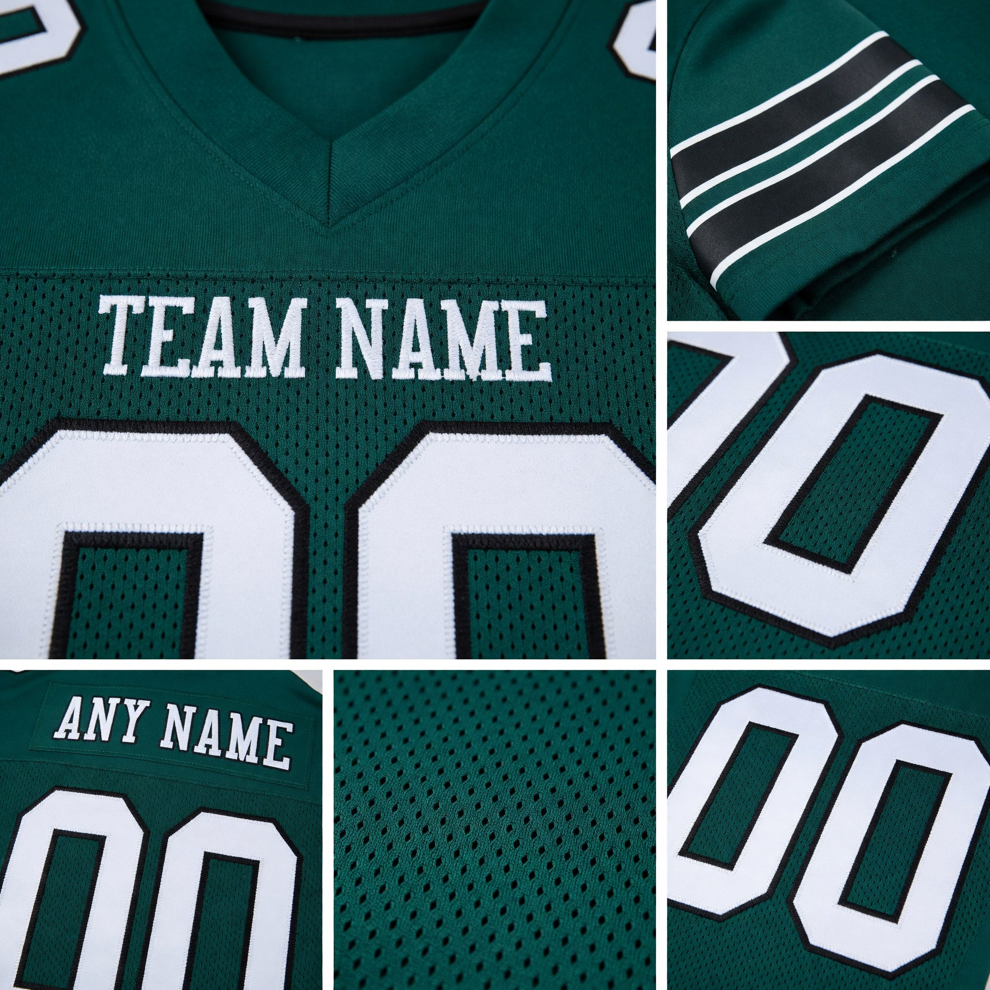 Custom Midnight Green White-Black Mesh Authentic Football Jersey detail