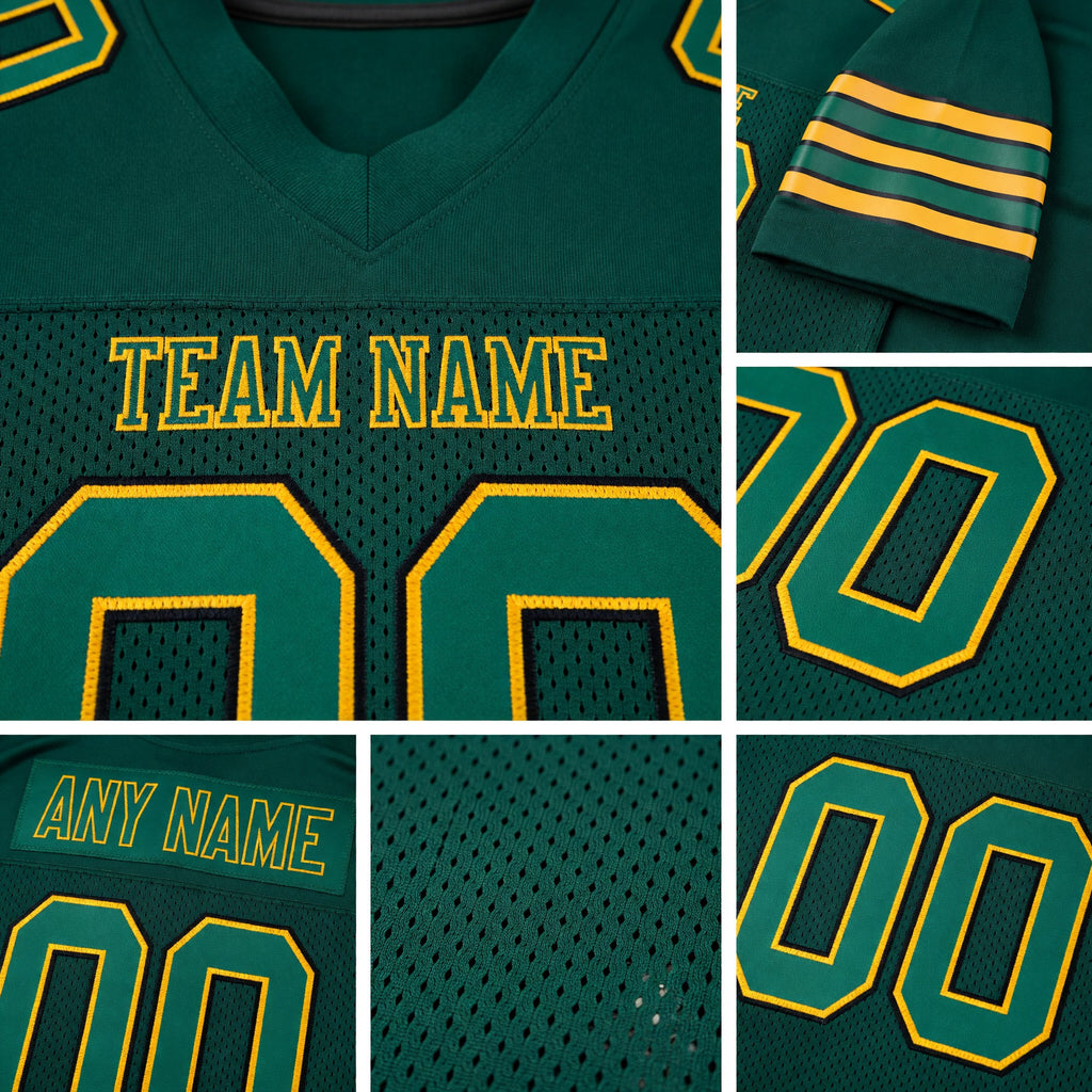 Custom Midnight Green Gold-Black Mesh Authentic Football Jersey detail