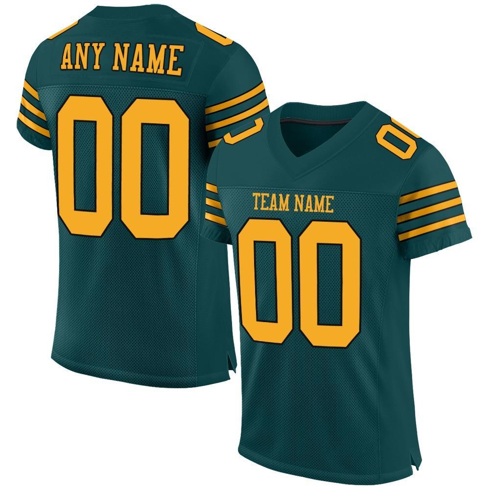 Custom Midnight Green Gold-Black Mesh Authentic Football Jersey photo 1
