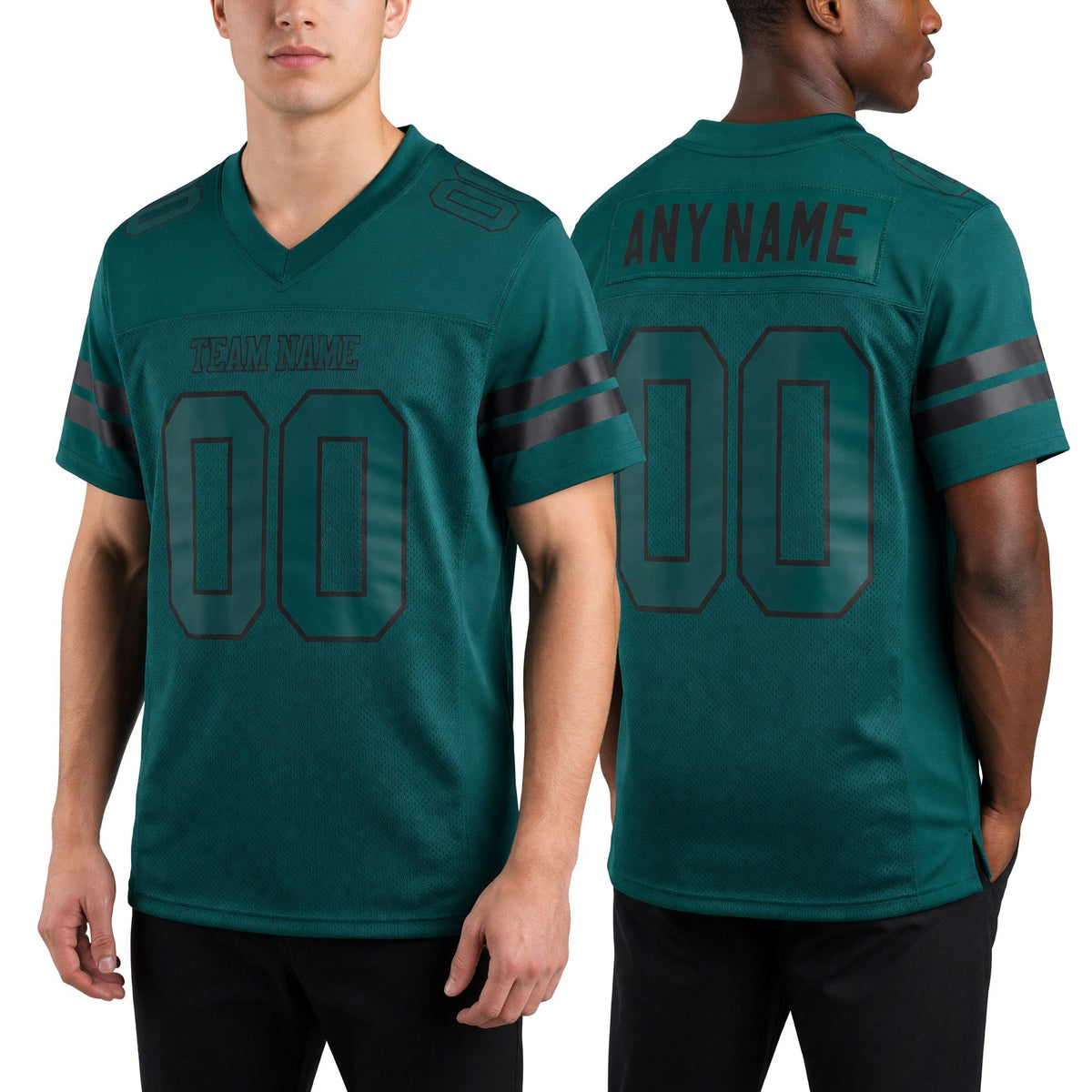 Custom Midnight Green Midnight Green-Black Mesh Authentic Football Jersey worn front and back