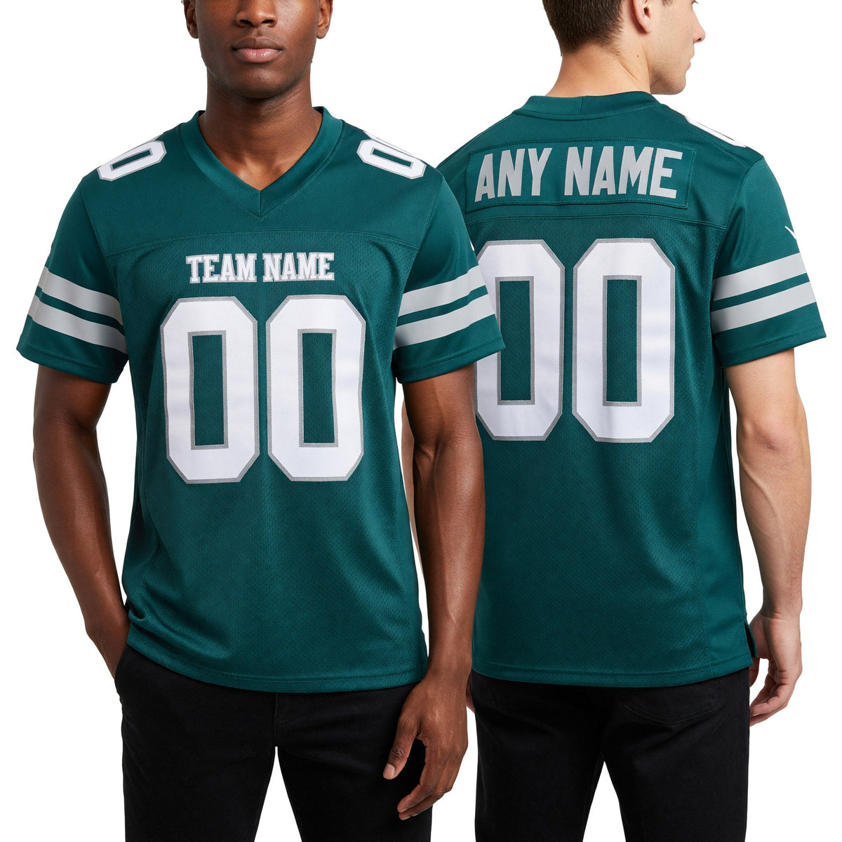 Custom Midnight Green Midnight Green-Gray Mesh Authentic Football Jersey worn front and back