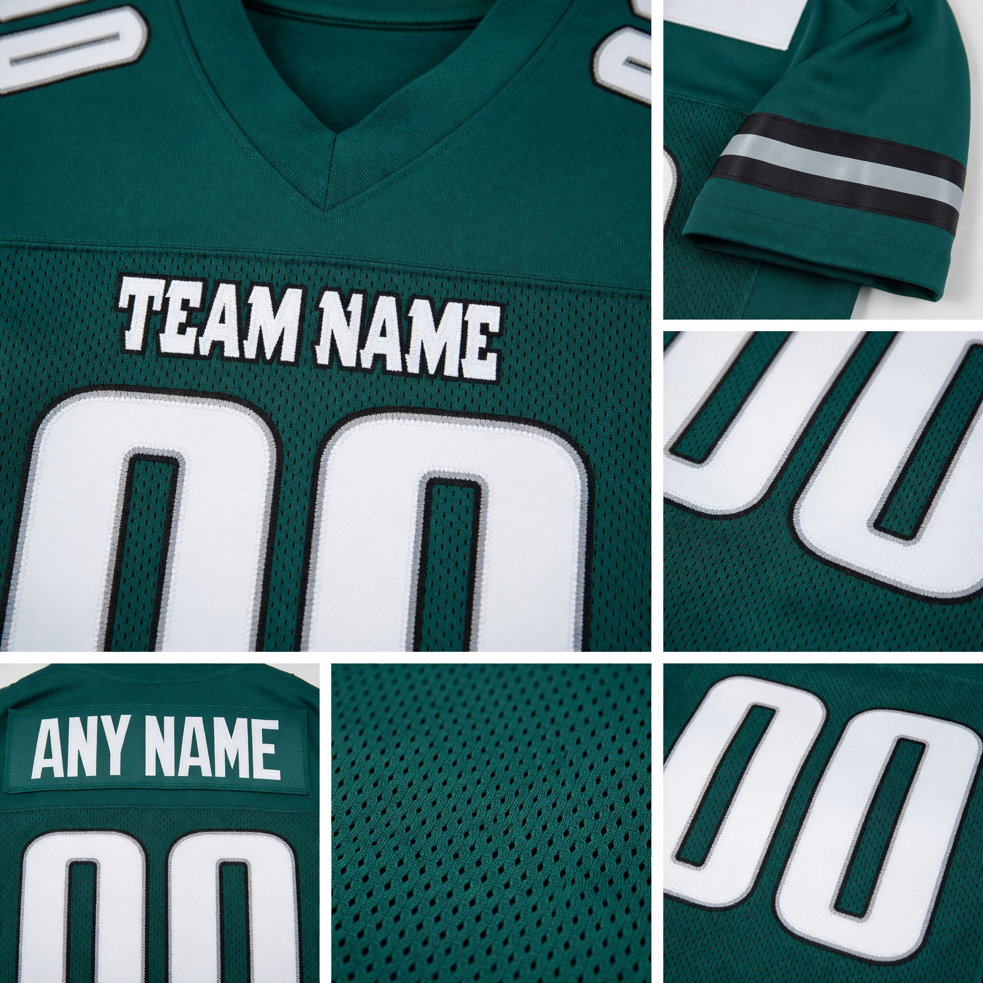 Custom Midnight Green White-Gray Mesh Authentic Football Jersey detail