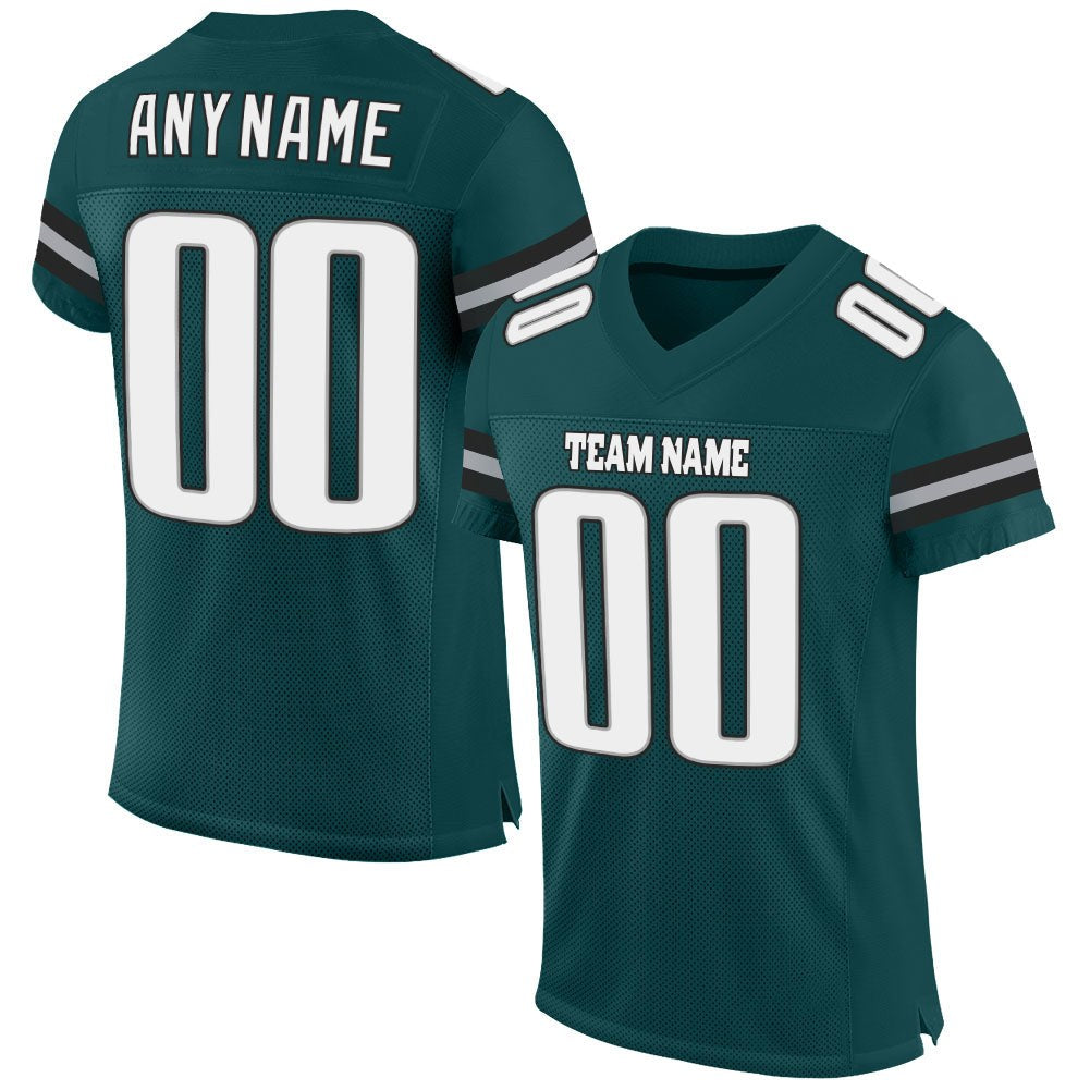 Custom Midnight Green White-Gray Mesh Authentic Football Jersey photo 1