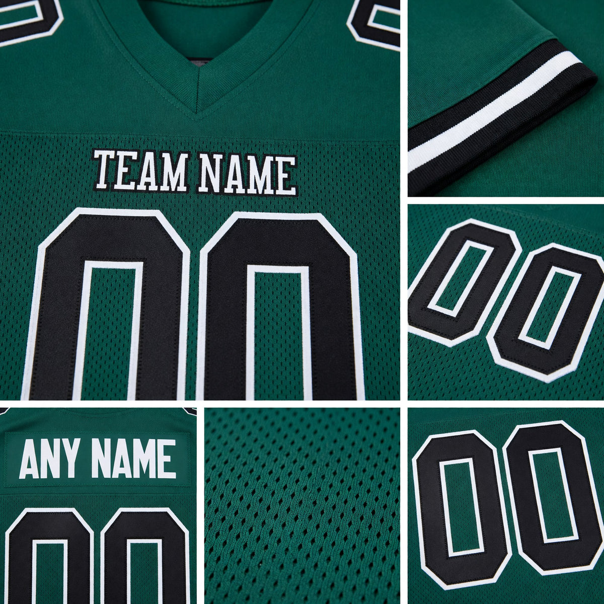 Custom Midnight Green Black-White Mesh Authentic Football Jersey detail