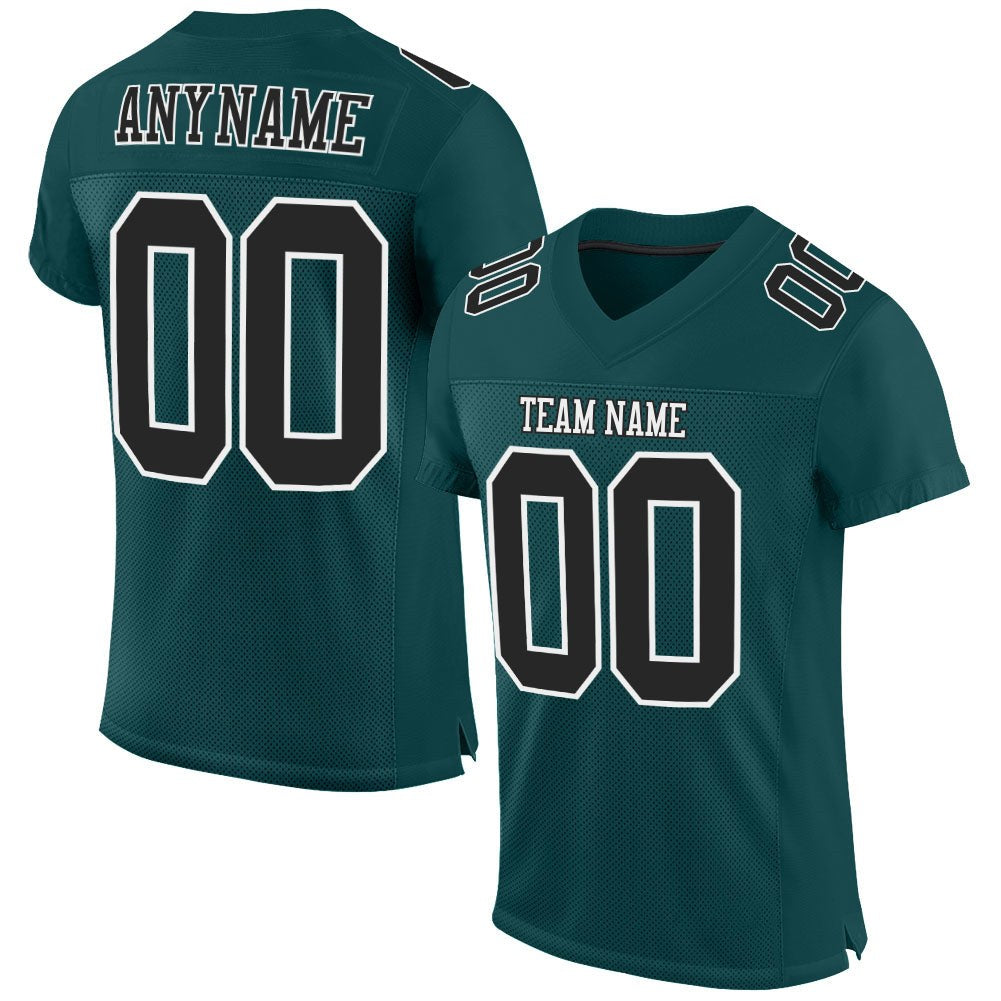 Custom Midnight Green Black-White Mesh Authentic Football Jersey photo 1