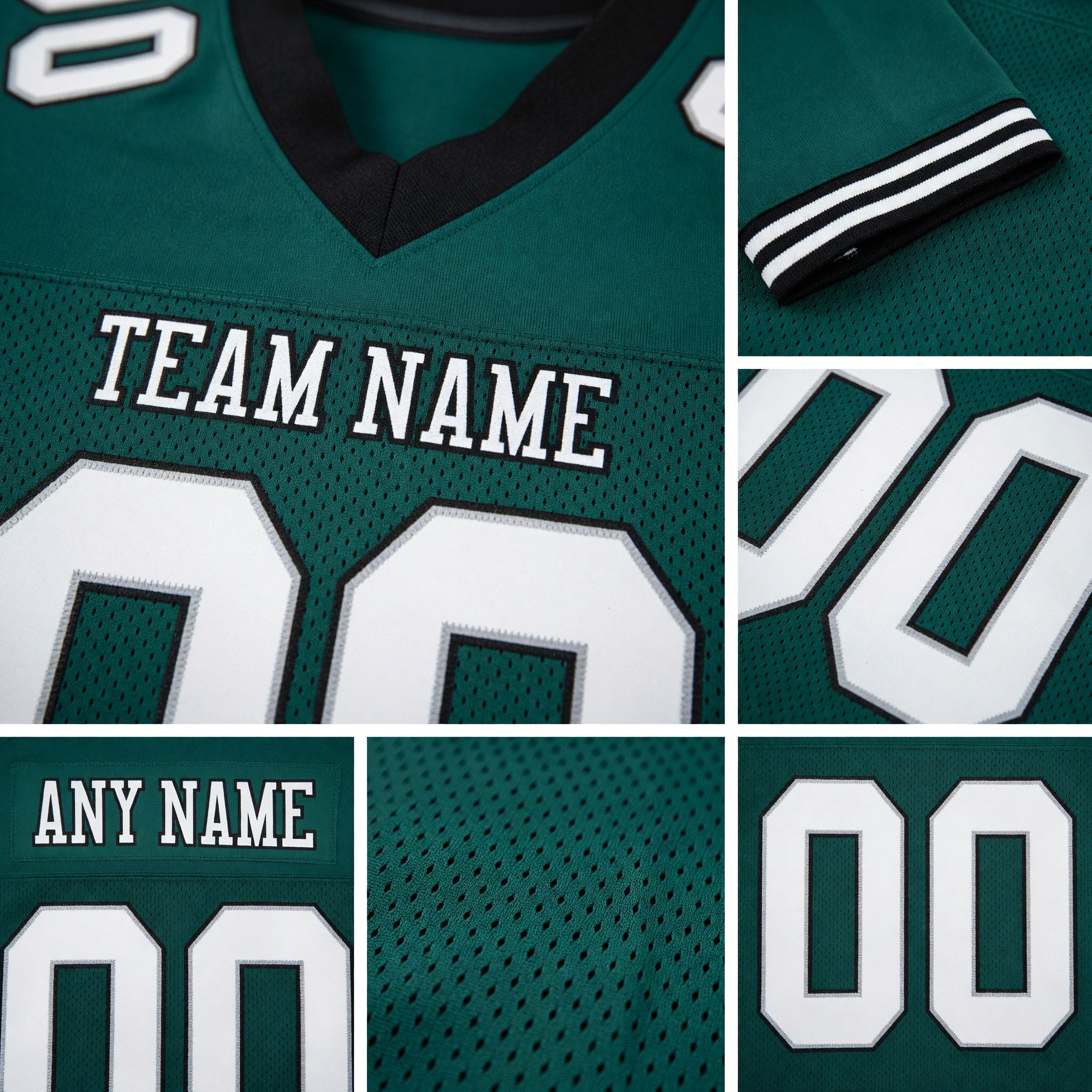 Custom Midnight Green White Gray-Black Mesh Authentic Football Jersey detail