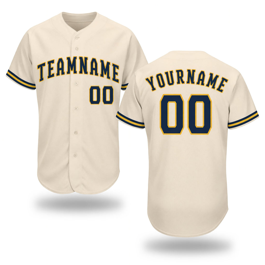 Custom Cream Navy-Gold Baseball Jersey