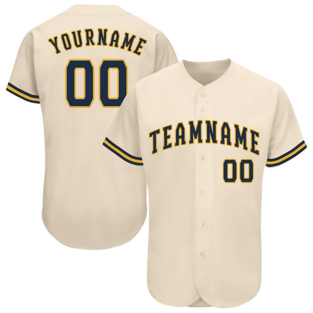 Custom Cream Navy-Gold Baseball Jersey photo 1