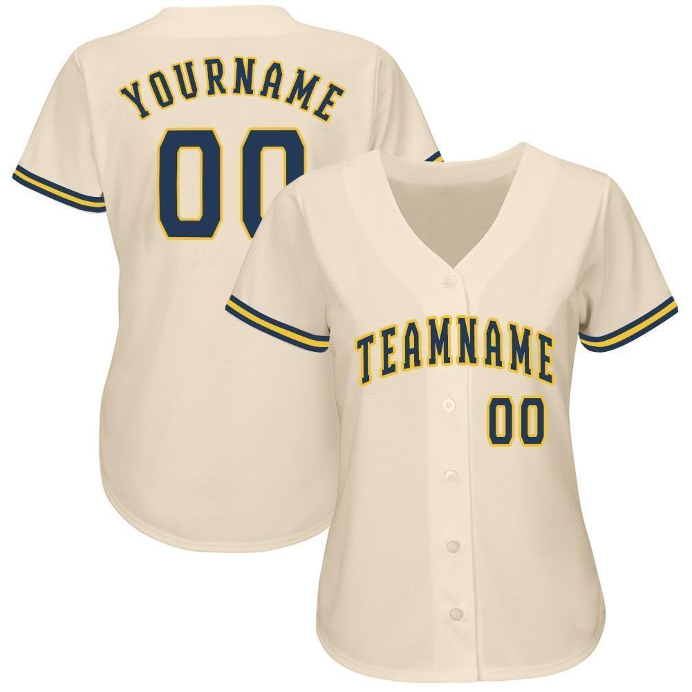 Custom Cream Navy-Gold Baseball Jersey photo 2