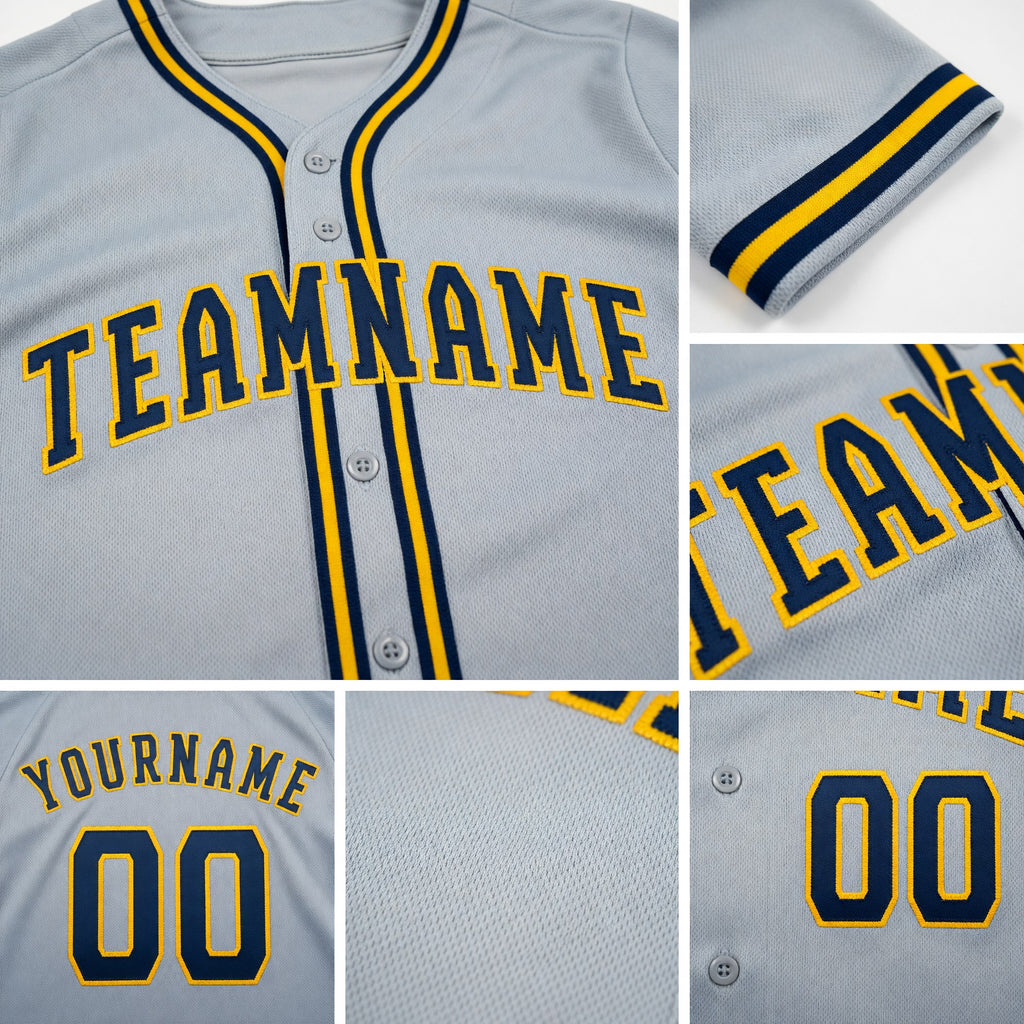 Custom Gray Navy-Gold Baseball Jersey detail