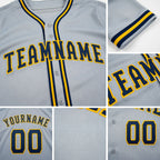 Custom Gray Navy-Gold Baseball Jersey detail