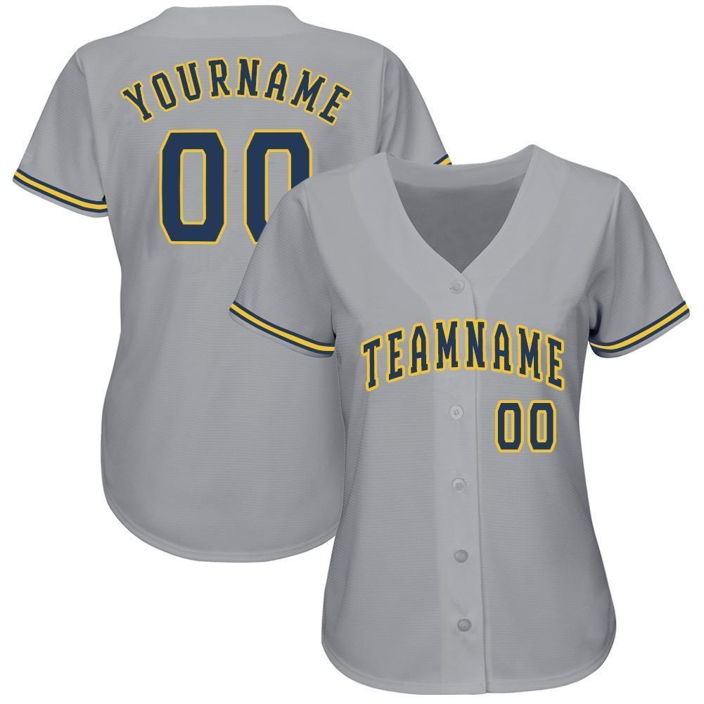 custom gray navy gold baseball jersey milwaukeem0043