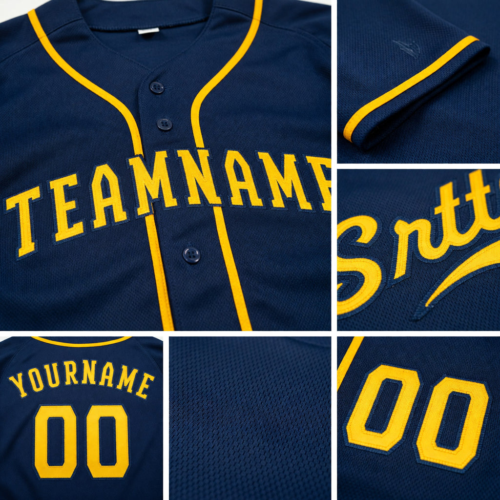 Custom Navy Gold Baseball Jersey detail