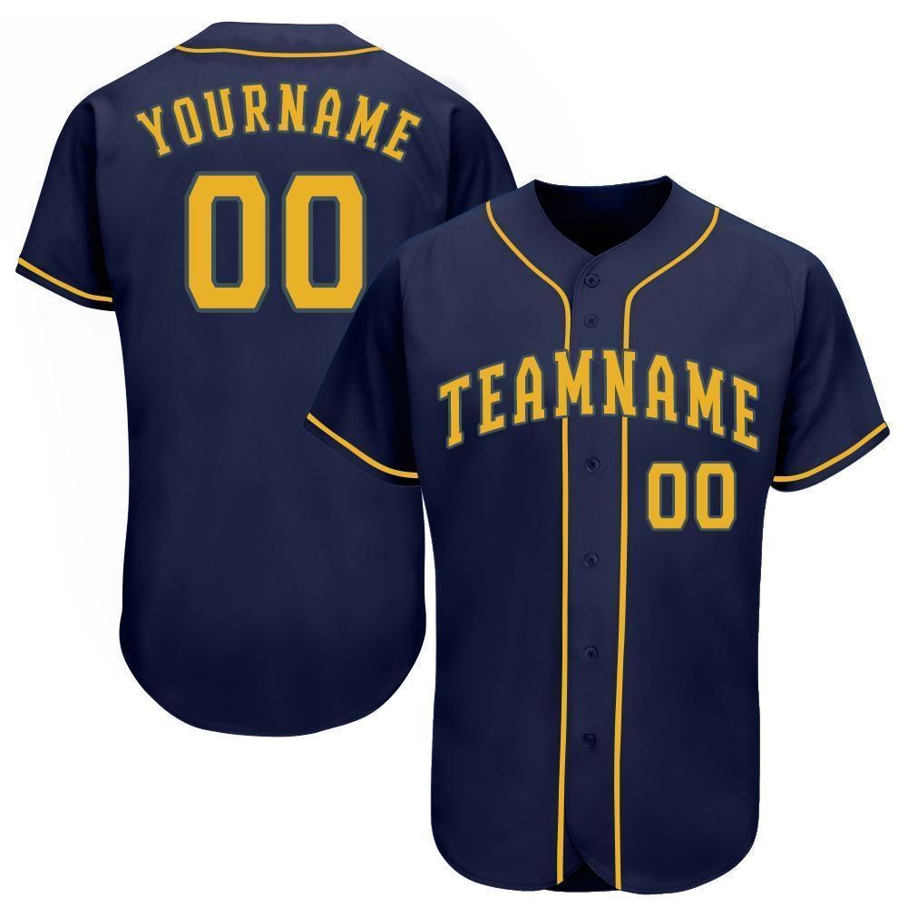 Custom Navy Gold Baseball Jersey photo 1