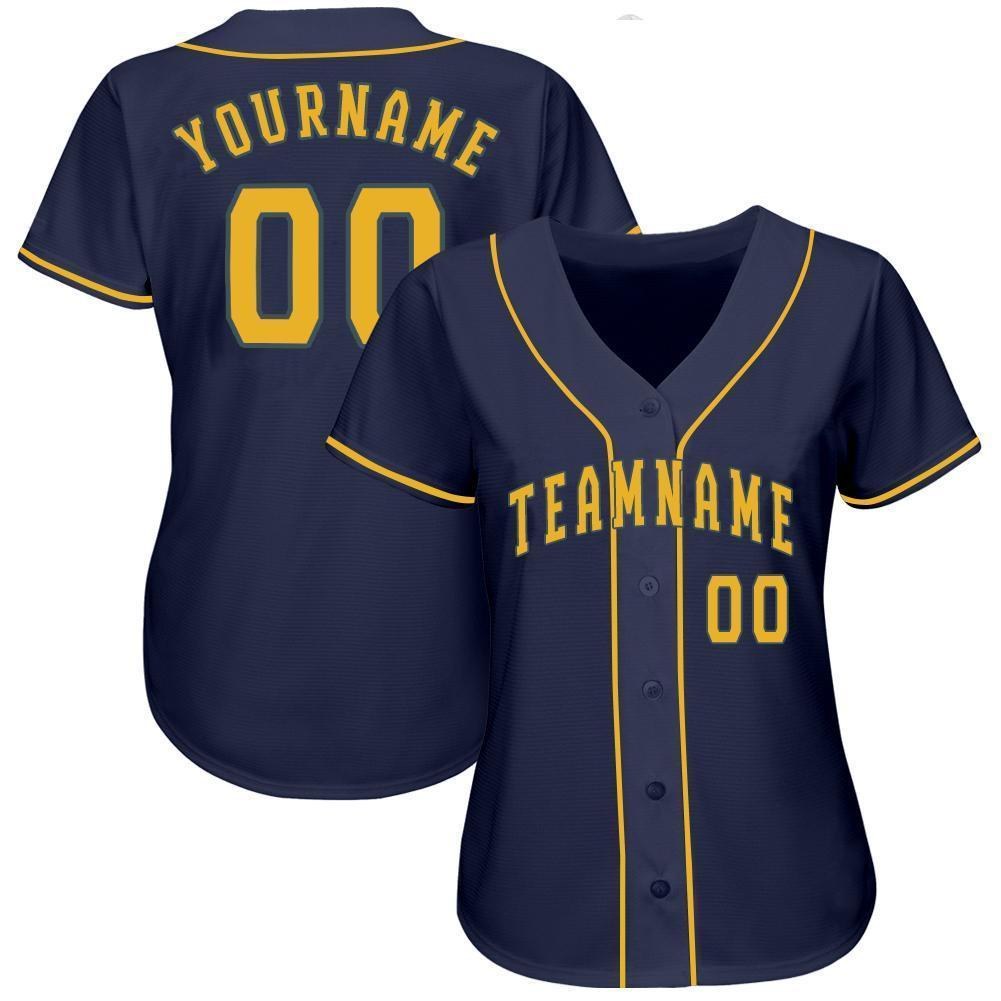 Custom Navy Gold Baseball Jersey photo 2