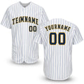 Custom White Royal Pinstripe Navy-Gold Baseball Jersey