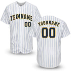 Custom White Royal Pinstripe Navy-Gold Baseball Jersey