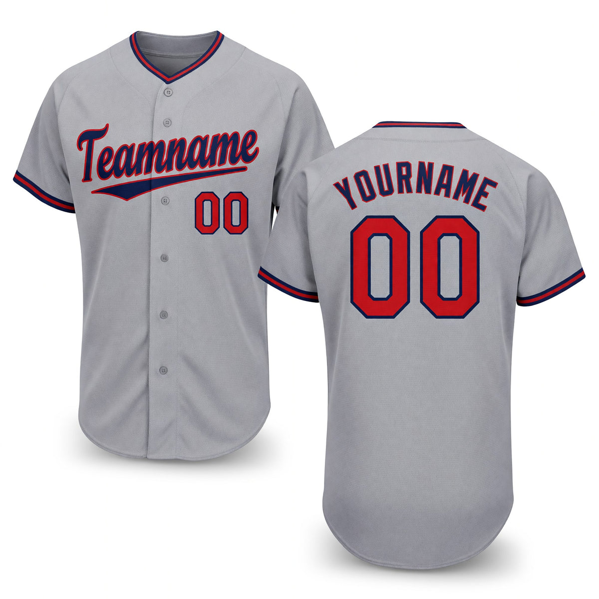 Custom Gray Red-Navy Baseball Jersey