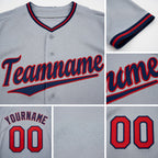 Custom Gray Red-Navy Baseball Jersey detail