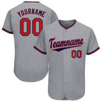 Custom Gray Red-Navy Baseball Jersey photo 1